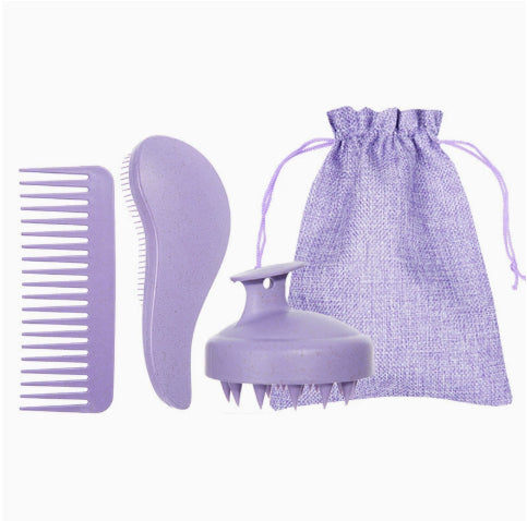 3-in-1 Hair Care Set – Detangling Brush, Wide-Tooth Comb & Scalp Massager.