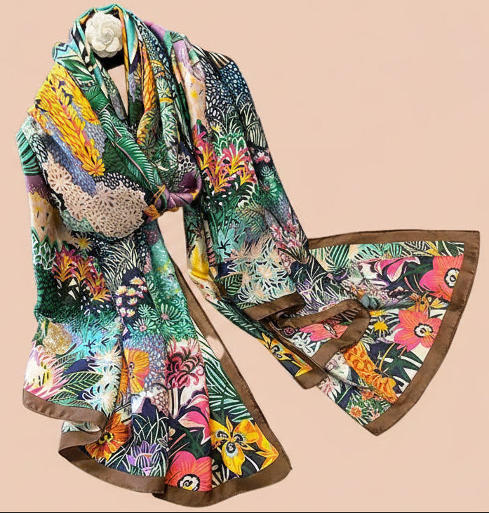 Vintage Silk-Feel Scarf – Elegant Zebra Printed Lightweight Shawl for Women.