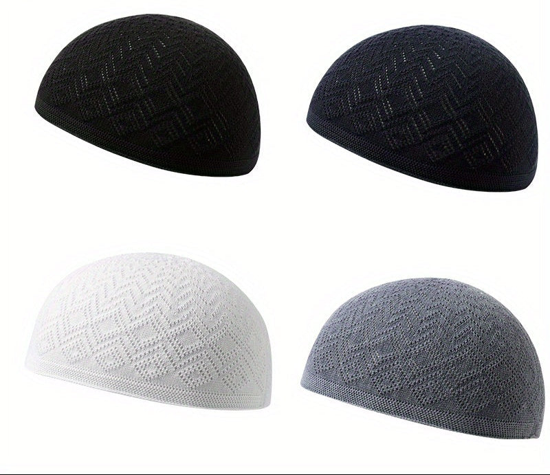 Set of 4 lightweight Muslim knitted Kufi prayer caps
Adjustable Islamic Kufi hats for Ramadan and daily prayer
Breathable polyester Muslim skull caps with toggle closure
Traditional Arab prayer caps for men in knitted fabric
