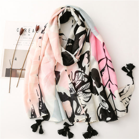 Floral Tassel Shawl for Women – Lightweight Elegant Summer Wrap Scarf.