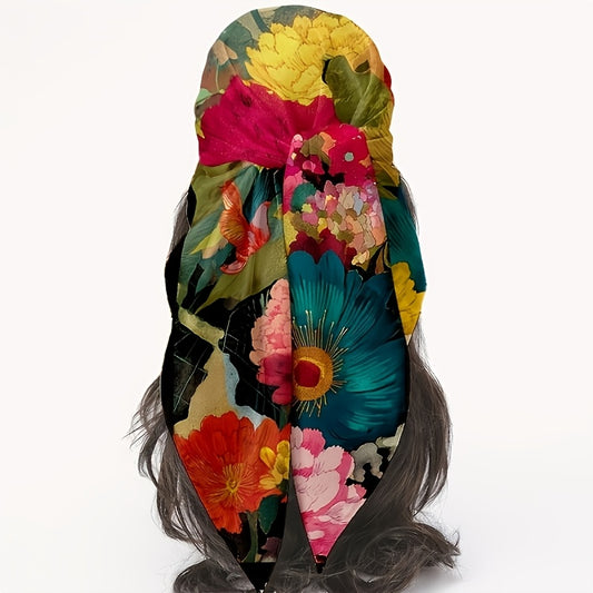 oversized floral hijab scarf lightweight breathable fabric
women multicolor hijab shawl styled for casual outfit
large square scarf worn as shawl and head covering
floral print hijab for travel and outdoor wear
lightweight polyester hijab scarf with soft drape