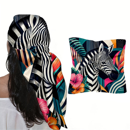 Red Anthurium & Zebra Print Square Headscarf | Women's Multifunctional Scarf
