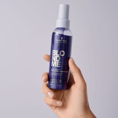 Purple spray conditioner to neutralize yellow tones and add shine"
"Leave-in conditioner for blonde and gray hair to detangle and smooth"
"Lightweight toning spray for cool, frizz-free, manageable hair"