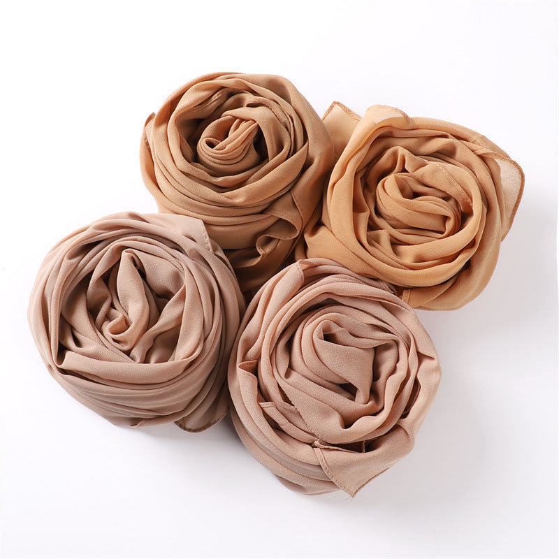 Women's Simple And Versatile Solid Color Pearl Chiffon Scarf