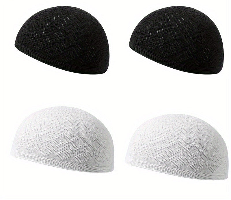 Set of 4 lightweight Muslim knitted Kufi prayer caps
Adjustable Islamic Kufi hats for Ramadan and daily prayer
Breathable polyester Muslim skull caps with toggle closure
Traditional Arab prayer caps for men in knitted fabric