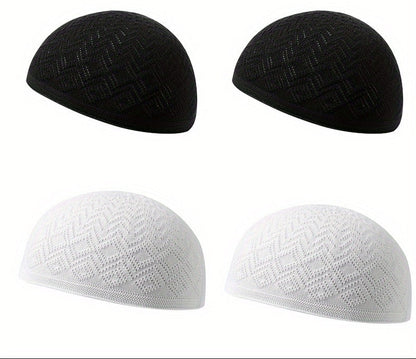 Set of 4 lightweight Muslim knitted Kufi prayer caps
Adjustable Islamic Kufi hats for Ramadan and daily prayer
Breathable polyester Muslim skull caps with toggle closure
Traditional Arab prayer caps for men in knitted fabric