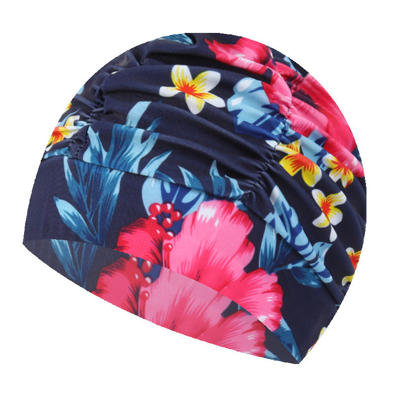 pleated swim cap double layer nylon unisex design
comfortable stretch swimming hat adult water sports
printed swim cap secure fit flexible nylon material
unisex swimming cap for pool and beach use