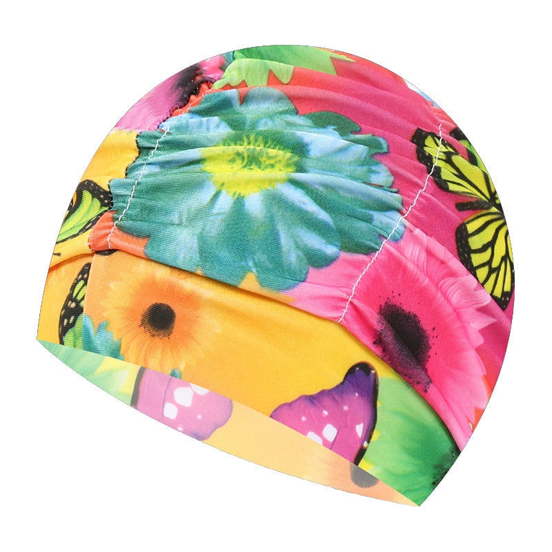 pleated swim cap double layer nylon unisex design
comfortable stretch swimming hat adult water sports
printed swim cap secure fit flexible nylon material
unisex swimming cap for pool and beach use