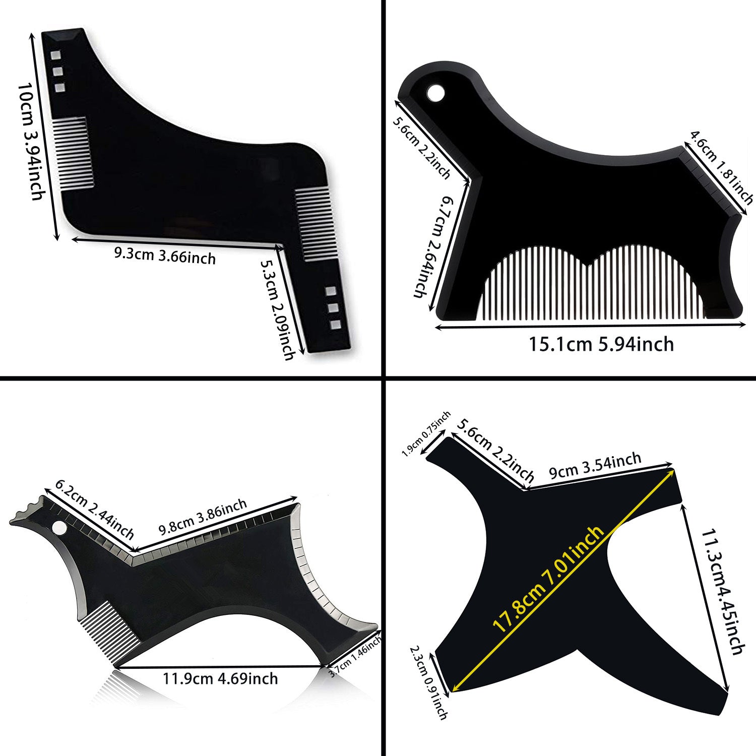 4-piece beard shaping template kit for precise facial hair grooming
Men’s beard shaving guide ruler for neckline and goatee styling
Beard shaping tool set for clean jawline and cheek line trimming
Precision beard template board kit for professional beard styling