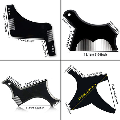 4-piece beard shaping template kit for precise facial hair grooming
Men’s beard shaving guide ruler for neckline and goatee styling
Beard shaping tool set for clean jawline and cheek line trimming
Precision beard template board kit for professional beard styling