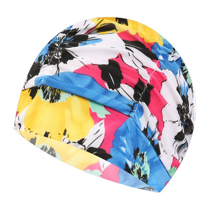 pleated swim cap double layer nylon unisex design
comfortable stretch swimming hat adult water sports
printed swim cap secure fit flexible nylon material
unisex swimming cap for pool and beach use