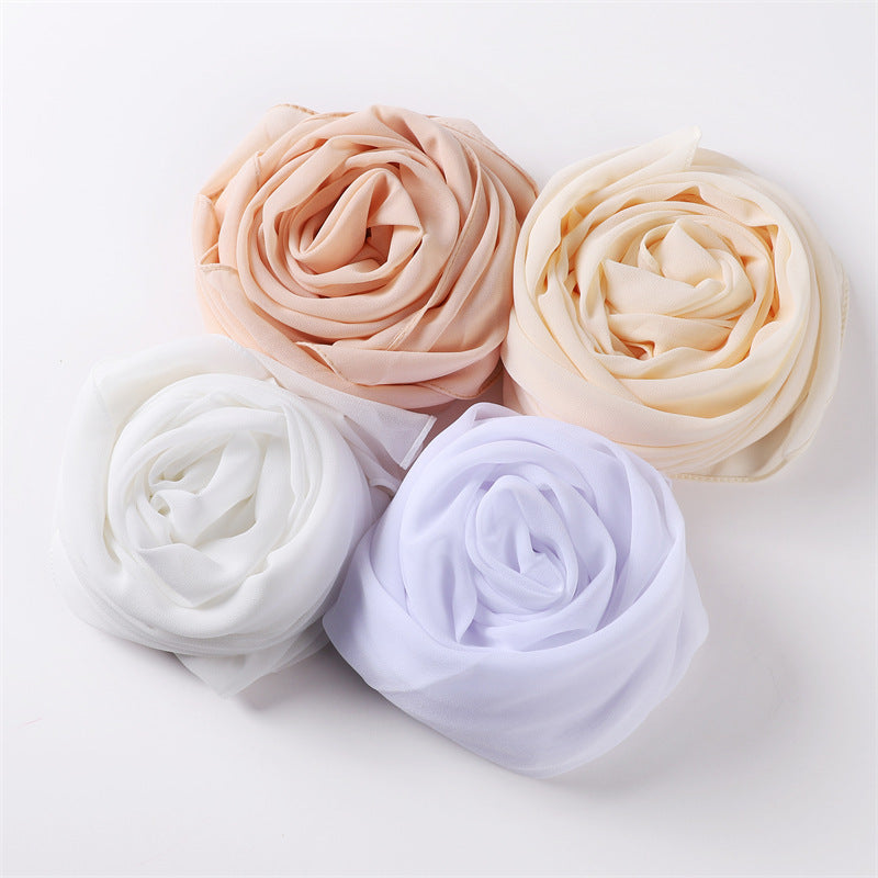 Women's Simple And Versatile Solid Color Pearl Chiffon Scarf