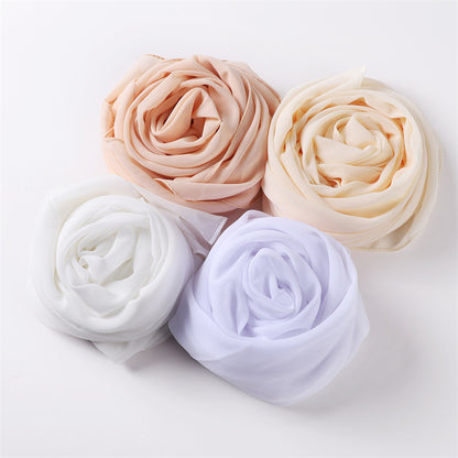 Women's Simple And Versatile Solid Color Pearl Chiffon Scarf