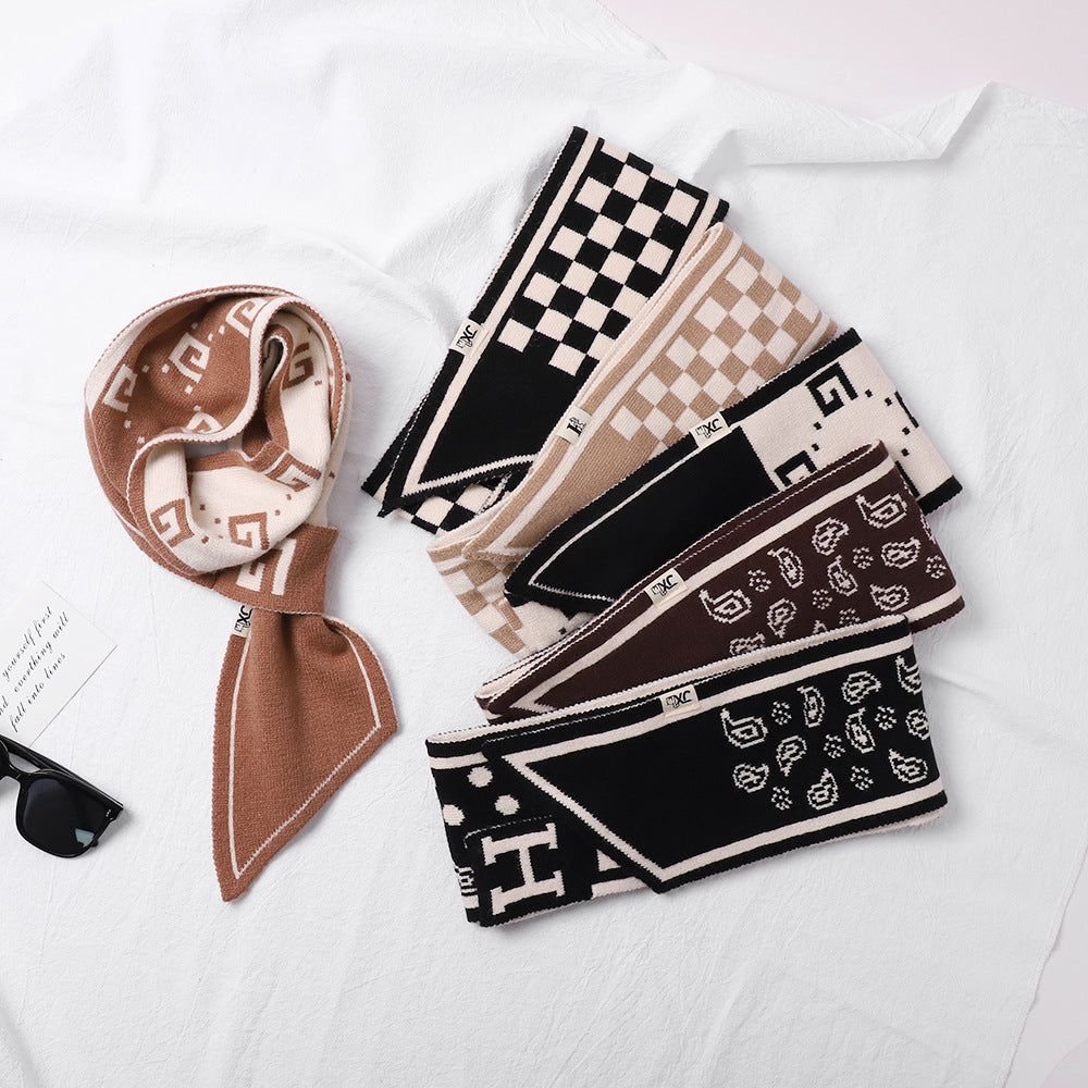 Neck Protection Houndstooth Narrow Scarf Small Long Knitted Small Scarf