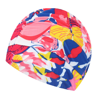 pleated swim cap double layer nylon unisex design
comfortable stretch swimming hat adult water sports
printed swim cap secure fit flexible nylon material
unisex swimming cap for pool and beach use
