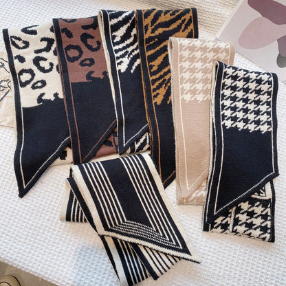 Neck Protection Houndstooth Narrow Scarf Small Long Knitted Small Scarf