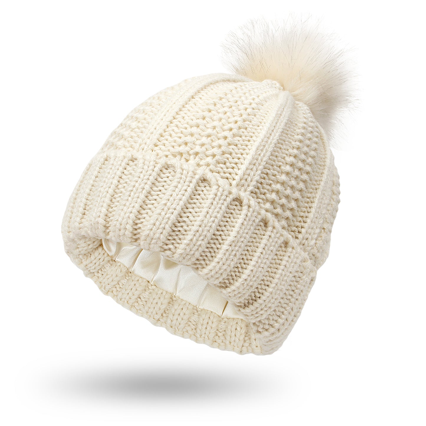 Gorros de punto de invierno con forro de satén