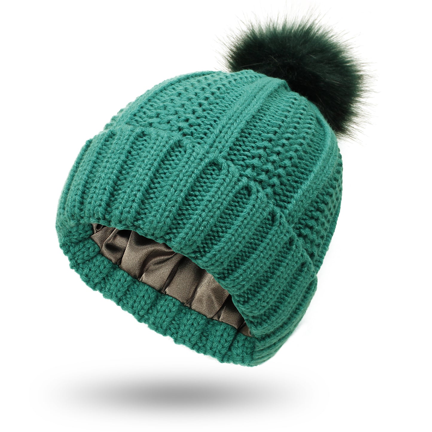 Gorros de punto de invierno con forro de satén