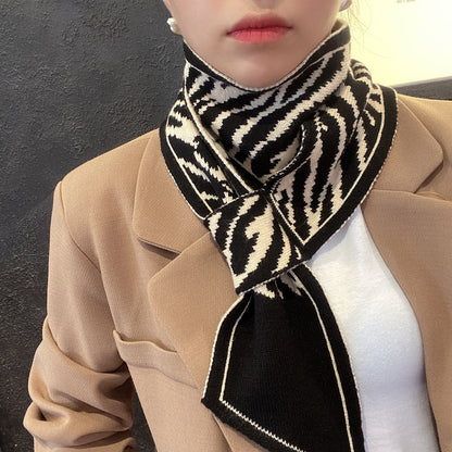 Neck Protection Houndstooth Narrow Scarf Small Long Knitted Small Scarf