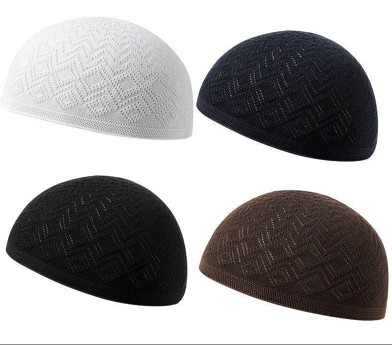 Set of 4 lightweight Muslim knitted Kufi prayer caps
Adjustable Islamic Kufi hats for Ramadan and daily prayer
Breathable polyester Muslim skull caps with toggle closure
Traditional Arab prayer caps for men in knitted fabric