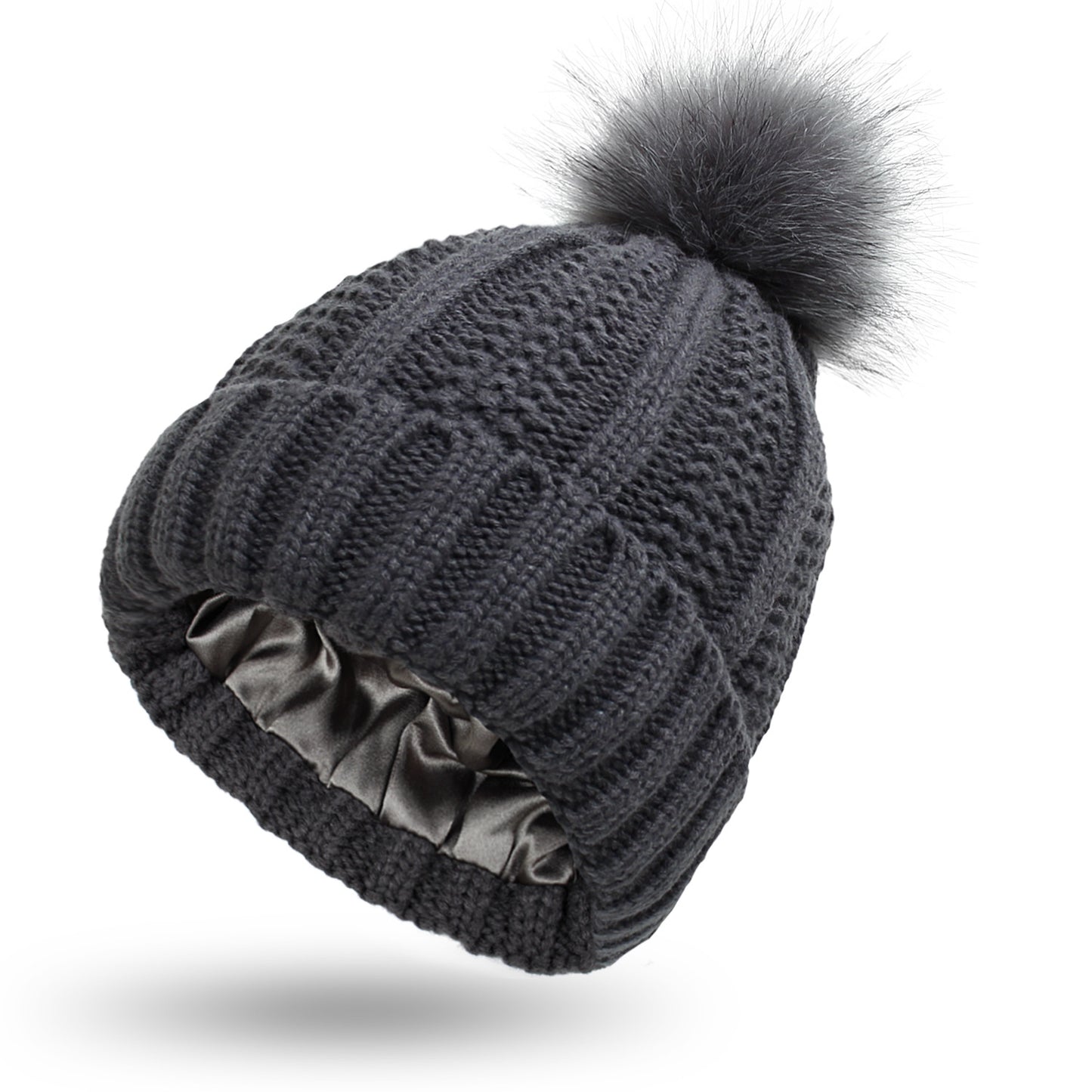 Gorros de punto de invierno con forro de satén