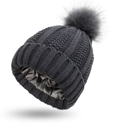Gorros de punto de invierno con forro de satén
