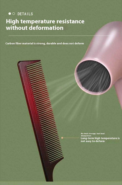 Three black combs on a light green background with product descriptions.
Black wide-tooth detangling comb for thick and curly hair
Minimalist black hair styling comb for smooth detangling