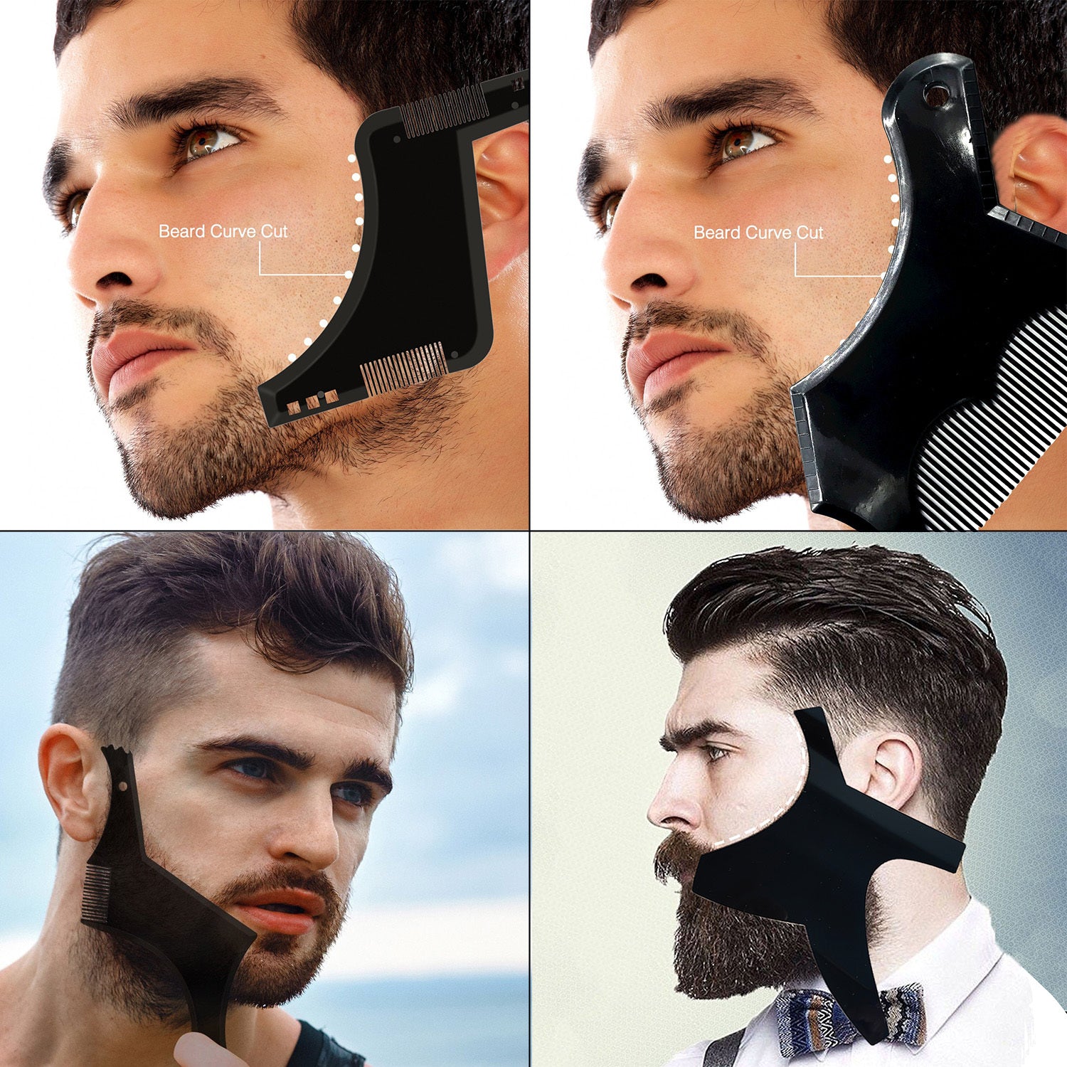 4-piece beard shaping template kit for precise facial hair grooming
Men’s beard shaving guide ruler for neckline and goatee styling
Beard shaping tool set for clean jawline and cheek line trimming
Precision beard template board kit for professional beard styling