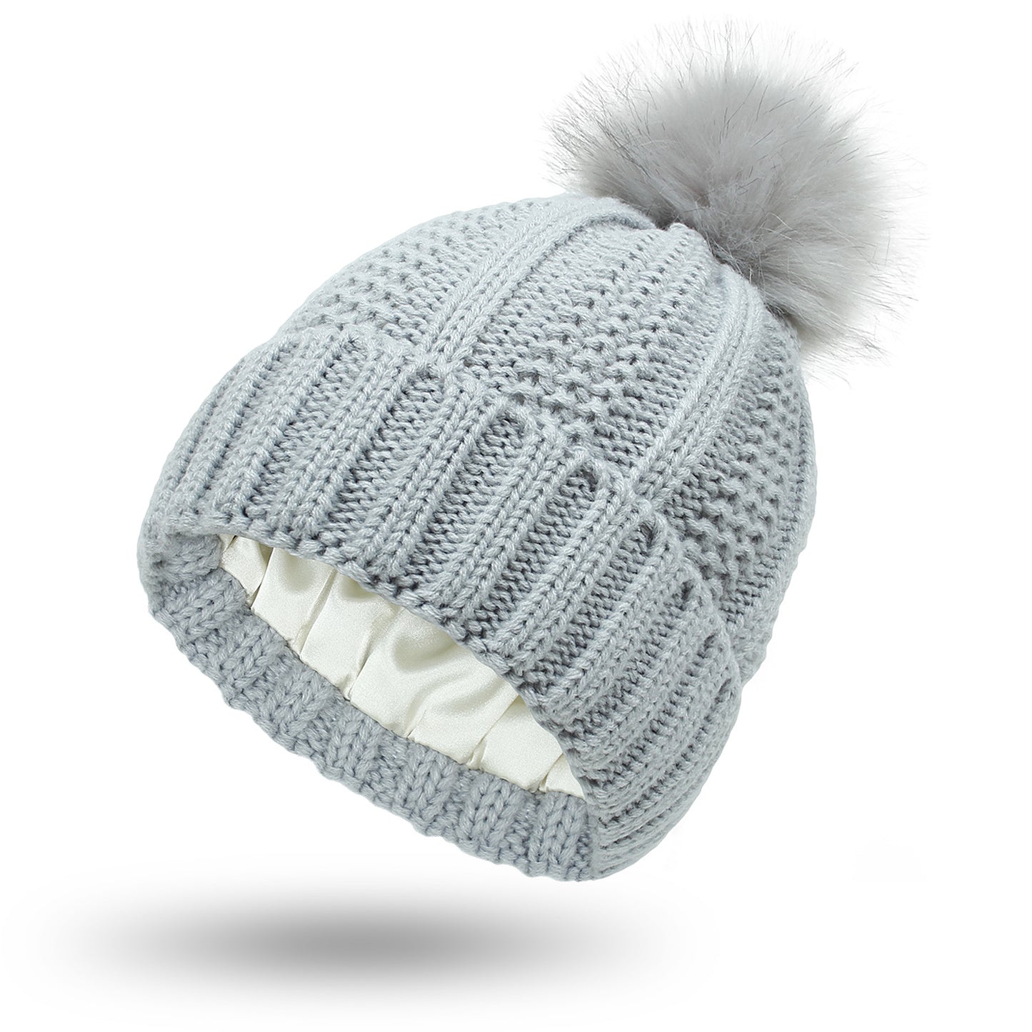 Gorros de punto de invierno con forro de satén