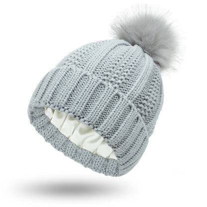 Gorros de punto de invierno con forro de satén