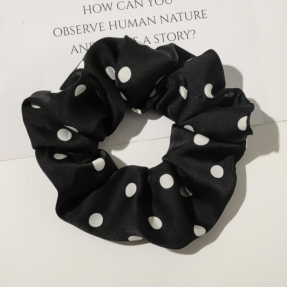 Satin Large Hair Tie – Polka Dot Black, Korean Style Women’s Hair Accessory