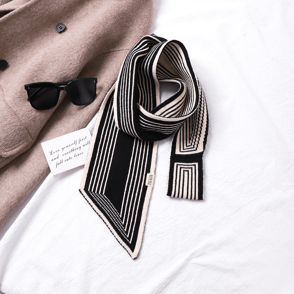 Neck Protection Houndstooth Narrow Scarf Small Long Knitted Small Scarf