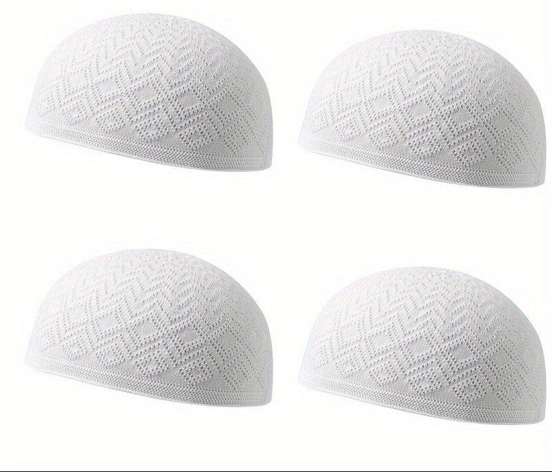 Set of 4 lightweight Muslim knitted Kufi prayer caps
Adjustable Islamic Kufi hats for Ramadan and daily prayer
Breathable polyester Muslim skull caps with toggle closure
Traditional Arab prayer caps for men in knitted fabric