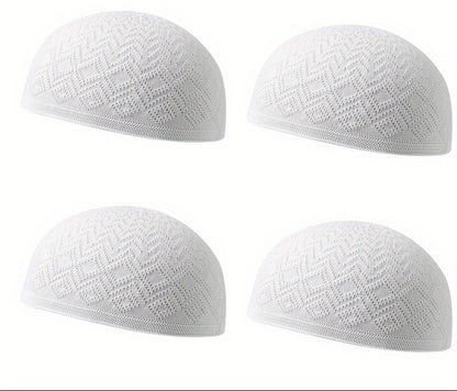 Set of 4 lightweight Muslim knitted Kufi prayer caps
Adjustable Islamic Kufi hats for Ramadan and daily prayer
Breathable polyester Muslim skull caps with toggle closure
Traditional Arab prayer caps for men in knitted fabric
