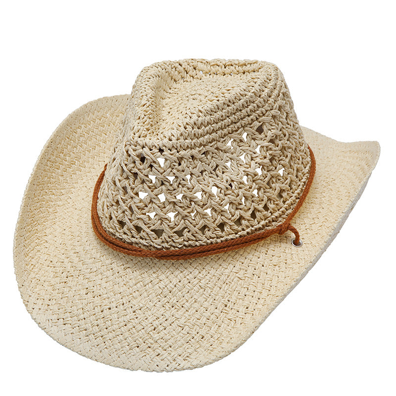 Men’s Raffia Cowboy Hat Foldable Breathable Sun Hat