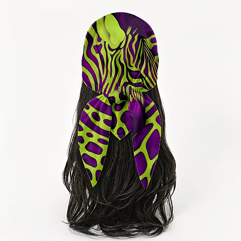 Zebra & Leopard Print Bandana Headscarf | Purple-Green Patchwork
