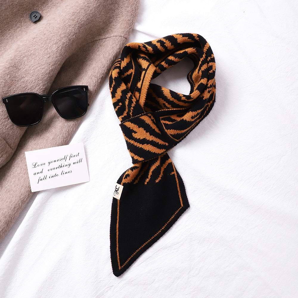 Neck Protection Houndstooth Narrow Scarf Small Long Knitted Small Scarf