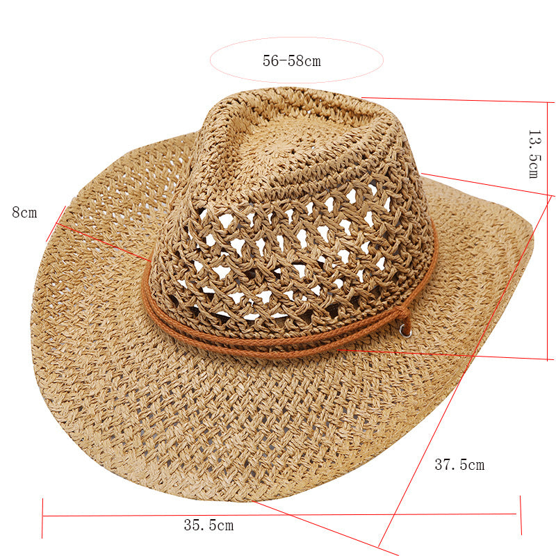 Men’s raffia cowboy hat with breathable woven design
Foldable western hat for travel and outdoor use
Lightweight straw hat with structured crown detail
Neutral tone cowboy hat for summer wear