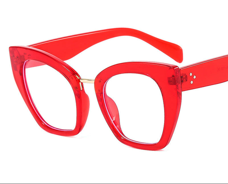 Red eyeglasses with 'RED+AB LENSES'  cat eye blue light glasses women mirror lens frame
anti blue light eyewear reduce screen eye strain
stylish cat eye glasses large frame daily wear
lightweight computer glasses fashion eyewear protection\