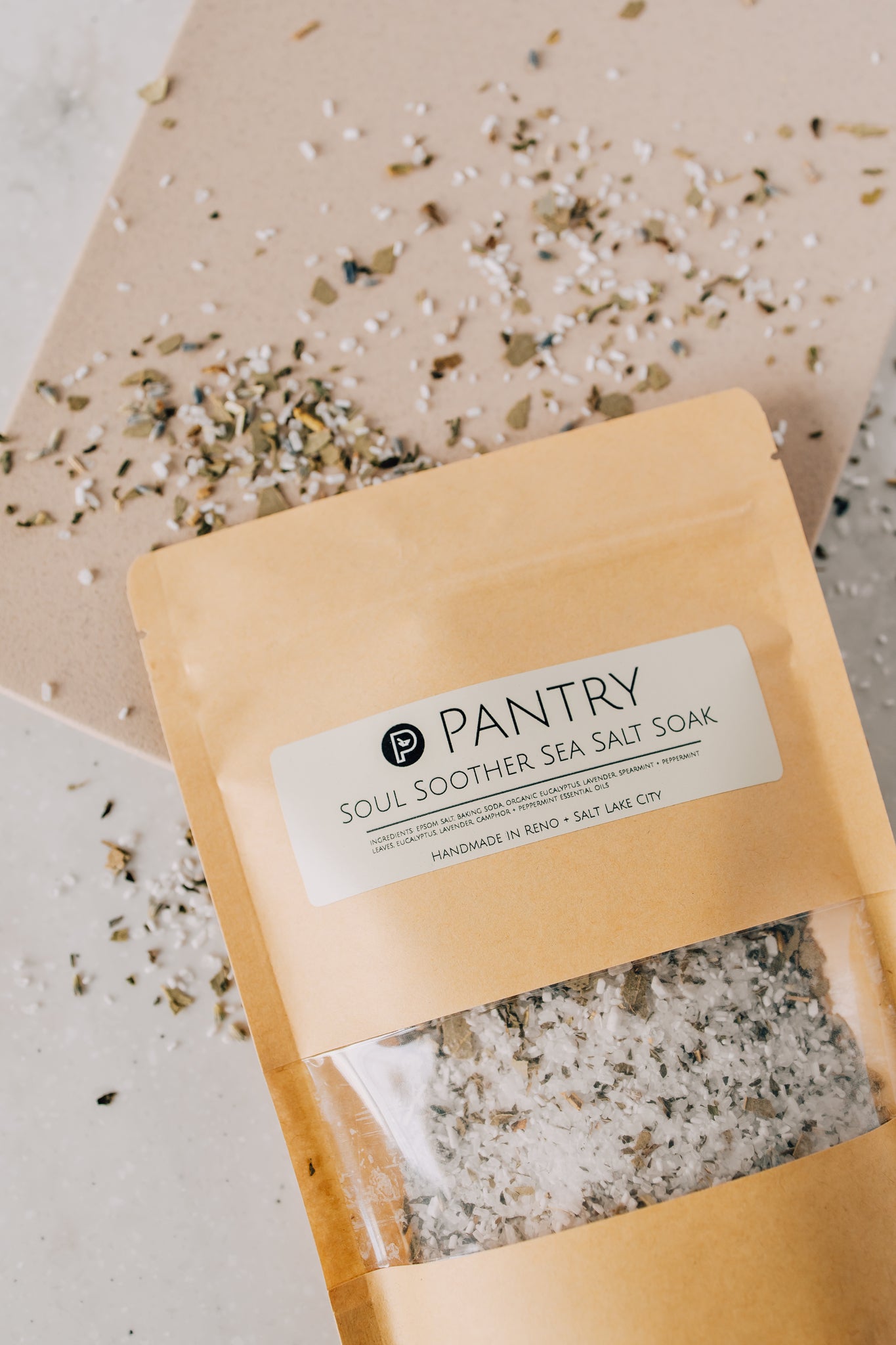 Sales de baño Soul Soother Sea Salt Soak - Sales de Epsom botánicas + herbales