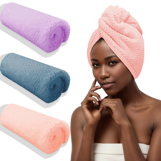 YHPDYL 3 PCS Microfiber Hair Towel Hair Wraps for Women Wet Hair Hair Turban for All Hair Style Anti Frizz Large Hair Drying Towel with Button