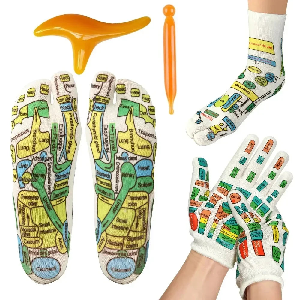acupressure socks and gloves reflexology massage set
hand and foot pressure point therapy gloves and socks
reflexology massage set for circulation and relaxation
acupressure foot socks and hand gloves wellness kit