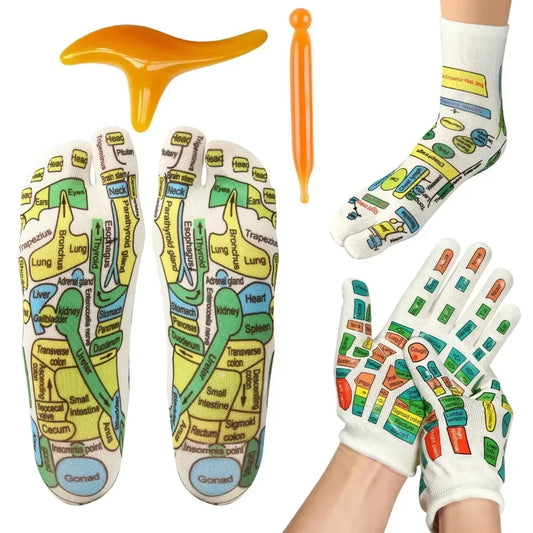 acupressure socks and gloves reflexology massage set
hand and foot pressure point therapy gloves and socks
reflexology massage set for circulation and relaxation
acupressure foot socks and hand gloves wellness kit