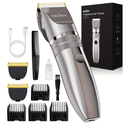 Adjustable beard trimmer with precision dial and 5 length settings
Cordless men’s beard trimmer with USB rechargeable battery
Close-up of electric beard trimmer with limit comb attachment
Men’s grooming device for mustache and beard styling