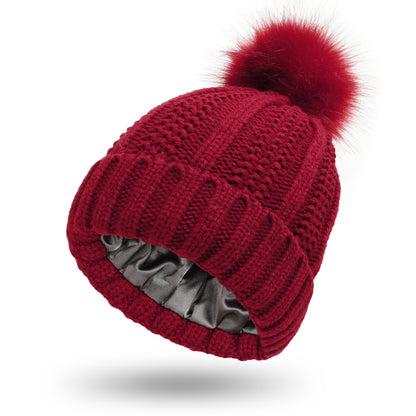 Gorros de punto de invierno con forro de satén
