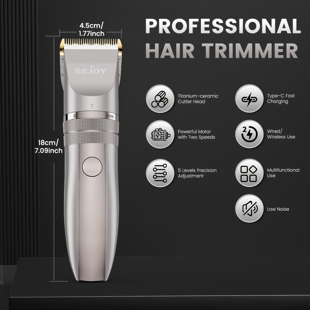 Adjustable beard trimmer with precision dial and 5 length settings
Cordless men’s beard trimmer with USB rechargeable battery
Close-up of electric beard trimmer with limit comb attachment
Men’s grooming device for mustache and beard styling