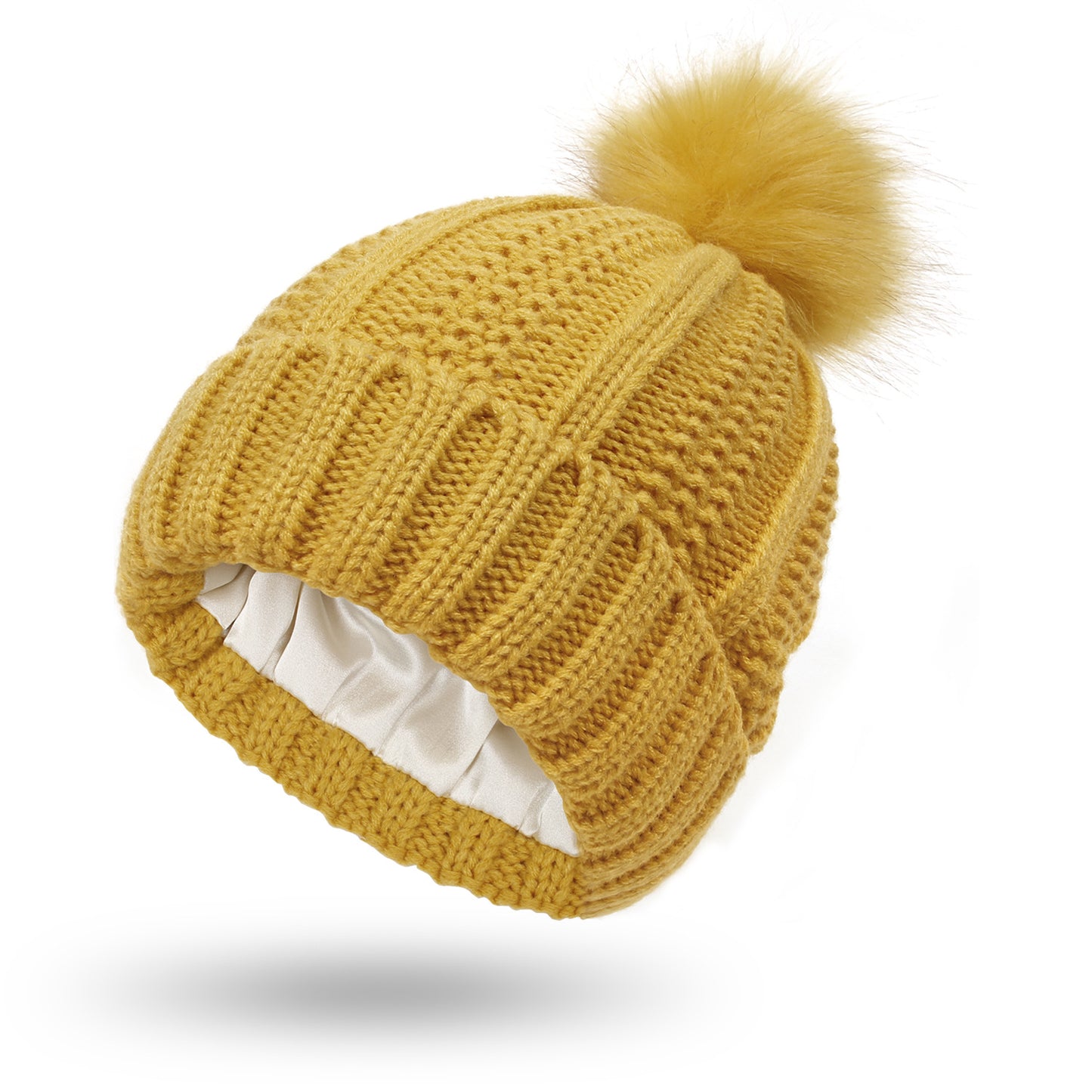 Gorros de punto de invierno con forro de satén