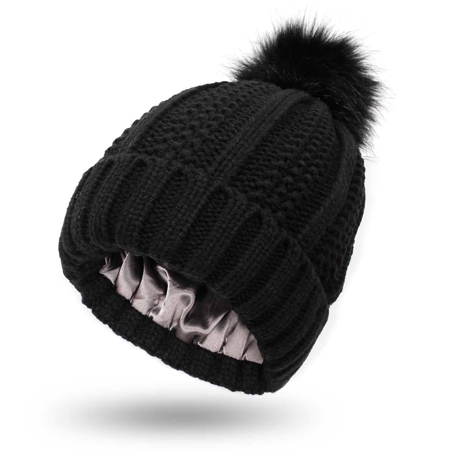 Gorros de punto de invierno con forro de satén