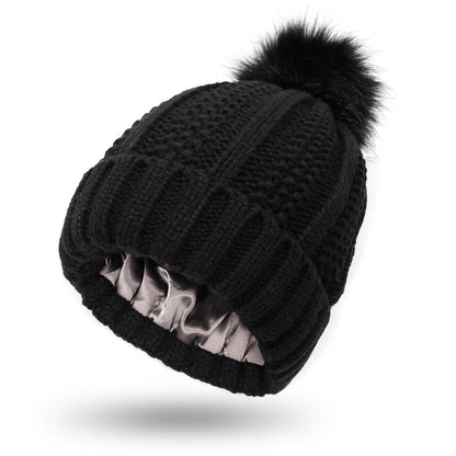 Gorros de punto de invierno con forro de satén