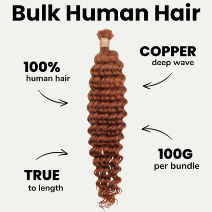 Copper Deep Wave Color 350 Bulk 100% Human Braiding Hair